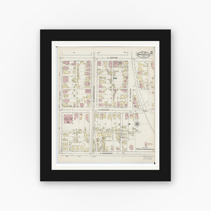 Old map wall art mockup — black gallery frame with white mat — Sanborn Fire Insurance Map from Springfield, Clark County, Ohio (1886), Sheet #0003