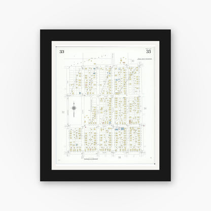 Old map wall art mockup — black gallery frame with white mat — Sanborn Fire Insurance Map from Beloit, Rock County, Wisconsin (1939), Sheet #0033