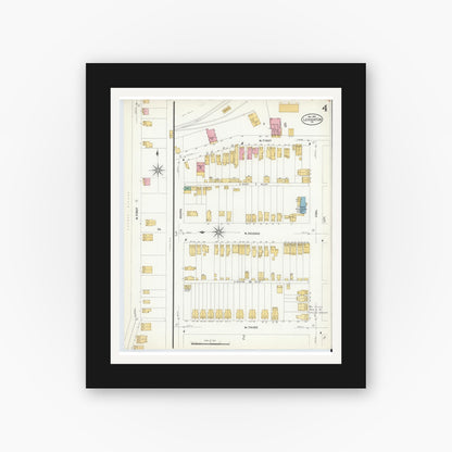 Old map wall art mockup — black gallery frame with white mat — Sanborn Fire Insurance Map from Lehighton, Carbon County, Pennsylvania (1908), Sheet #0004