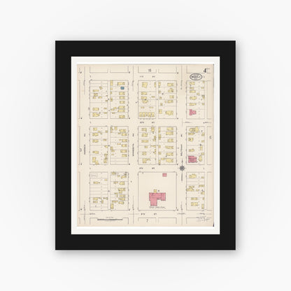 Old map wall art mockup — black gallery frame with white mat — Sanborn Fire Insurance Map from Bemidji, Beltrami County, Minnesota (1922), Sheet #0004