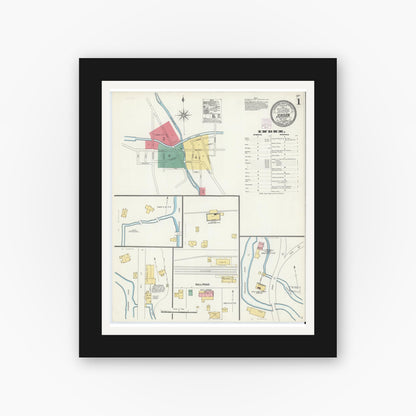 Old map wall art mockup — black gallery frame with white mat — Sanborn Fire Insurance Map from Jordan, Onondaga County, New York (1904) - Complete Map Set