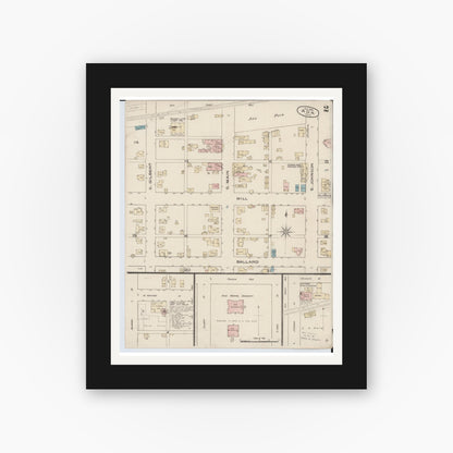 Old map wall art mockup — black gallery frame with white mat — Sanborn Fire Insurance Map from Ada, Hardin County, Ohio (1885), Sheet #0002