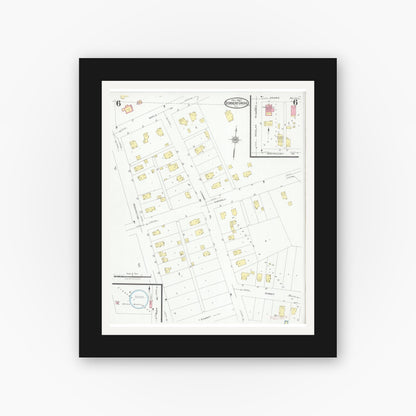 Old map wall art mockup — black gallery frame with white mat — Sanborn Fire Insurance Map from Downers Grove, Dupage County, Illinois (1927), Sheet #0006