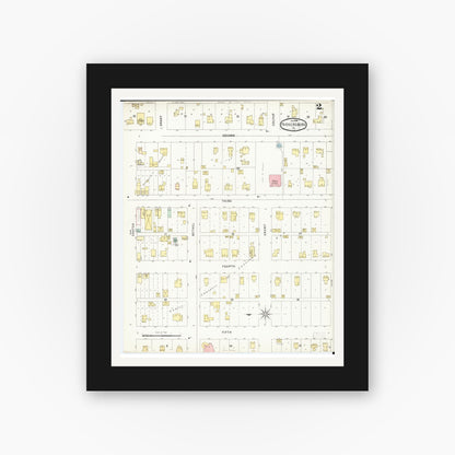 Old map wall art mockup — black gallery frame with white mat — Sanborn Fire Insurance Map from Parkersburg, Butler County, Iowa (1896), Sheet #0002
