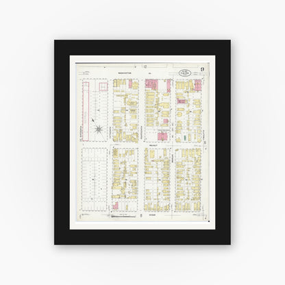 Old map wall art mockup — black gallery frame with white mat — Sanborn Fire Insurance Map from Cairo, Alexander County, Illinois (1907), Sheet #0009