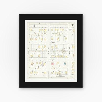 Old map wall art mockup — black gallery frame with white mat — Sanborn Fire Insurance Map from Plainview, Hale County, Texas (1914), Sheet #0003