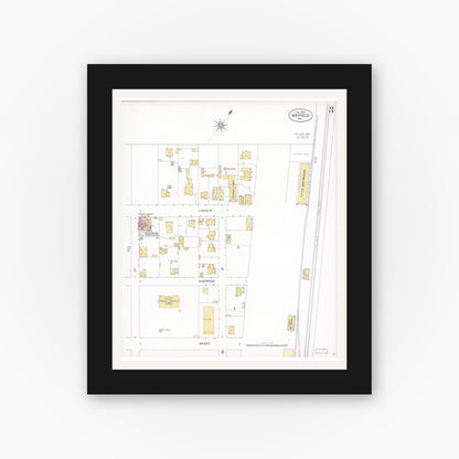 Old map wall art mockup — black gallery frame with white mat — Sanborn Fire Insurance Map from Mayfield, Santa Clara County, California (1904), Sheet #0003