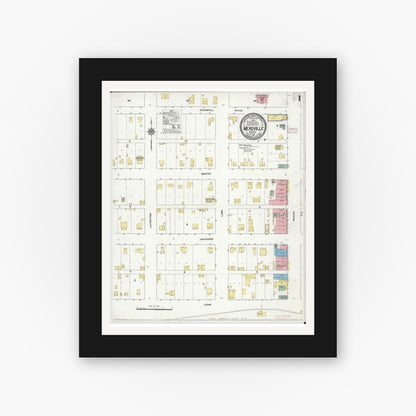Old map wall art mockup — black gallery frame with white mat — Sanborn Fire Insurance Map from Meadville, Linn County, Missouri (1910) - Complete Map Set