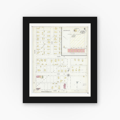 Old map wall art mockup — black gallery frame with white mat — Sanborn Fire Insurance Map from Stanley, Chippewa County, Wisconsin (1907), Sheet #0002
