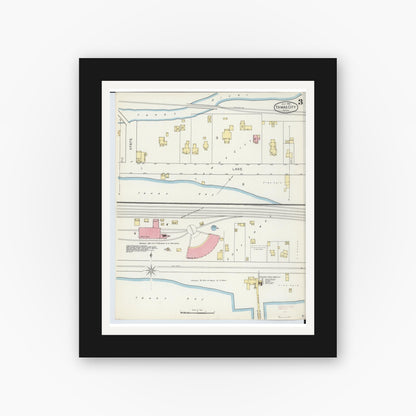 Old map wall art mockup — black gallery frame with white mat — Sanborn Fire Insurance Map from East Tawas, Iosco County, Michigan (1893), Sheet #0003