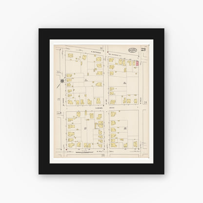 Old map wall art mockup — black gallery frame with white mat — Sanborn Fire Insurance Map from Wilson, Wilson County, North Carolina (1922), Sheet #0023