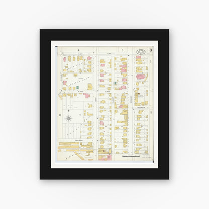 Old map wall art mockup — black gallery frame with white mat — Sanborn Fire Insurance Map from Salem, Columbiana County, Ohio (1903), Sheet #0008