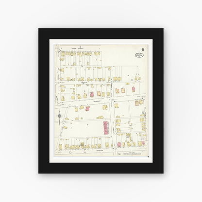 Old map wall art mockup — black gallery frame with white mat — Sanborn Fire Insurance Map from Milton, Northumberland County, Pennsylvania (1913), Sheet #0009