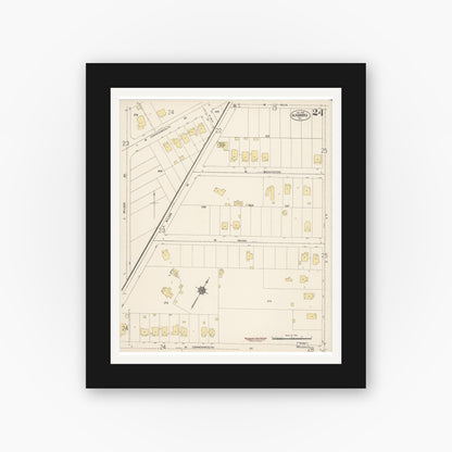 Old map wall art mockup — black gallery frame with white mat — Sanborn Fire Insurance Map from Alhambra, Los Angeles County, California (1912), Sheet #0024