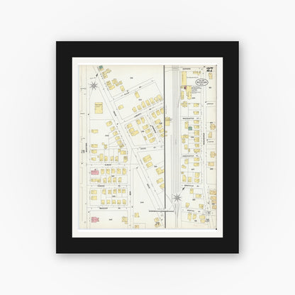 Old map wall art mockup — black gallery frame with white mat — Sanborn Fire Insurance Map from Medford, Middlesex County, Massachusetts (1903), Sheet #0027
