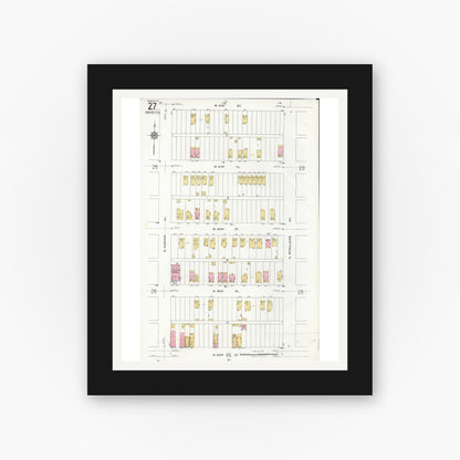 Old map wall art mockup — black gallery frame with white mat — Sanborn Fire Insurance Map from Chicago, Cook County, Illinois (1920), Sheet #0027