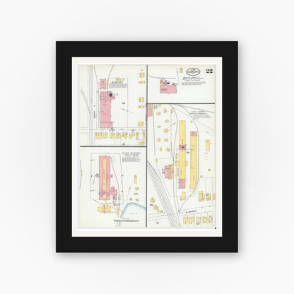 Old map wall art mockup — black gallery frame with white mat — Sanborn Fire Insurance Map from Charlotte, Mecklenburg County, North Carolina (1900), Sheet #0022