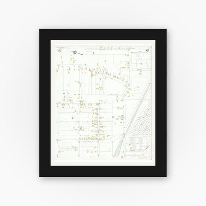 Old map wall art mockup — black gallery frame with white mat — Sanborn Fire Insurance Map from East Paterson, Bergen County, New Jersey (1932), Sheet #0006