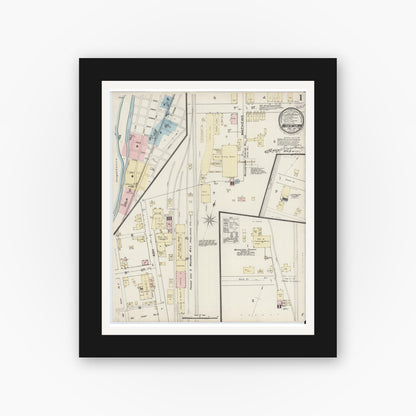 Old map wall art mockup — black gallery frame with white mat — Sanborn Fire Insurance Map from Watsontown, Northumberland County, Pennsylvania (1887), Sheet #0001