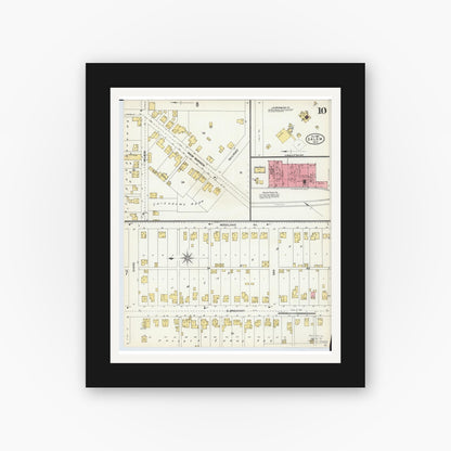 Old map wall art mockup — black gallery frame with white mat — Sanborn Fire Insurance Map from Salem, Columbiana County, Ohio (1903), Sheet #0010