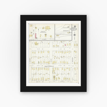 Old map wall art mockup — black gallery frame with white mat — Sanborn Fire Insurance Map from Spring Valley, Bureau County, Illinois (1913), Sheet #0013