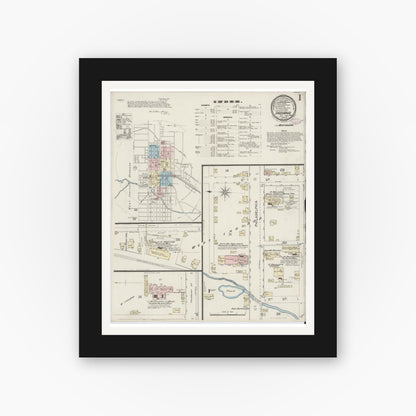 Old map wall art mockup — black gallery frame with white mat — Sanborn Fire Insurance Map from Indiana, Indiana County, Pennsylvania (1887) - Complete Map Set