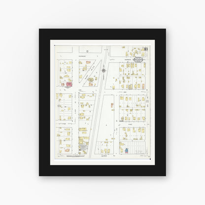 Old map wall art mockup — black gallery frame with white mat — Sanborn Fire Insurance Map from Brainerd, Crow Wing County, Minnesota (1917), Sheet #0013