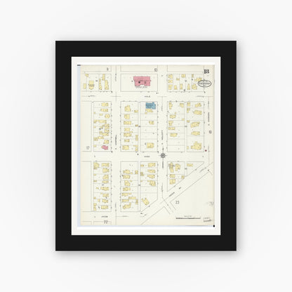 Old map wall art mockup — black gallery frame with white mat — Sanborn Fire Insurance Map from Escanaba, Delta County, Michigan (1913), Sheet #0018