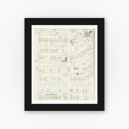 Old map wall art mockup — black gallery frame with white mat — Sanborn Fire Insurance Map from Fond du Lac, Fond du Lac County, Wisconsin (1915), Sheet #0039
