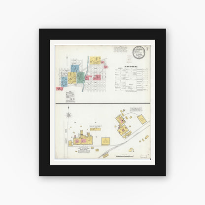 Old map wall art mockup — black gallery frame with white mat — Sanborn Fire Insurance Map from Albany, Delaware County, Indiana (1899), Sheet #0001