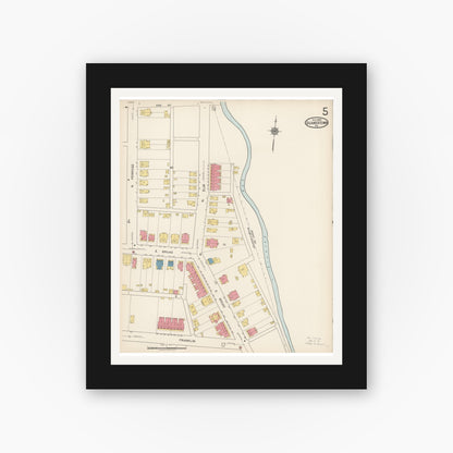 Old map wall art mockup — black gallery frame with white mat — Sanborn Fire Insurance Map from Quakertown, Bucks County, Pennsylvania (1922), Sheet #0005