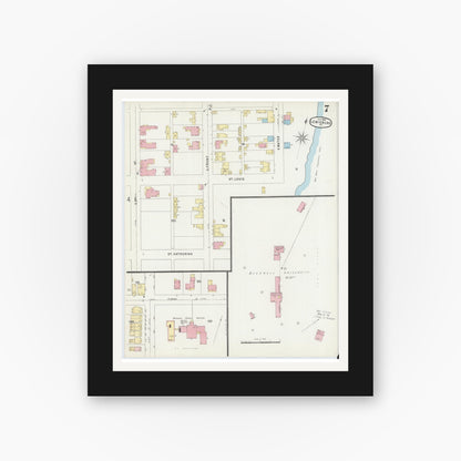 Old map wall art mockup — black gallery frame with white mat — Sanborn Fire Insurance Map from Lewisburg, Union County, Pennsylvania (1896), Sheet #0007