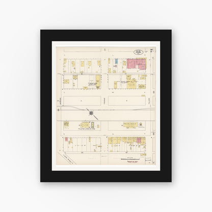 Old map wall art mockup — black gallery frame with white mat — Sanborn Fire Insurance Map from Dinuba, Tulare County, California (1912), Sheet #0007