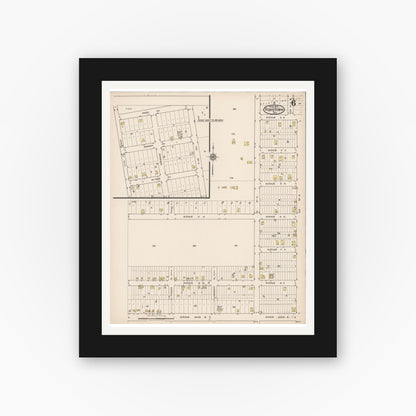 Old map wall art mockup — black gallery frame with white mat — Sanborn Fire Insurance Map from Robstown, Nueces County, Texas (1922), Sheet #0006