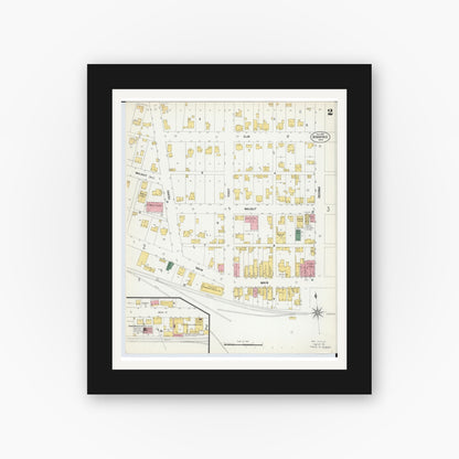 Old map wall art mockup — black gallery frame with white mat — Sanborn Fire Insurance Map from Shawnee, Perry County, Ohio (1901), Sheet #0002