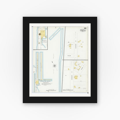 Old map wall art mockup — black gallery frame with white mat — Sanborn Fire Insurance Map from Cheboygan, Cheboygan County, Michigan (1900), Sheet #0016