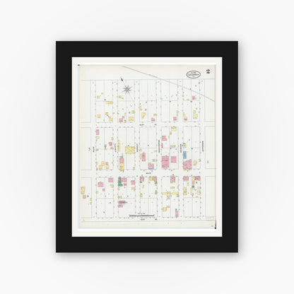 Old map wall art mockup — black gallery frame with white mat — Sanborn Fire Insurance Map from Columbia, Monroe County, Illinois (1906), Sheet #0002