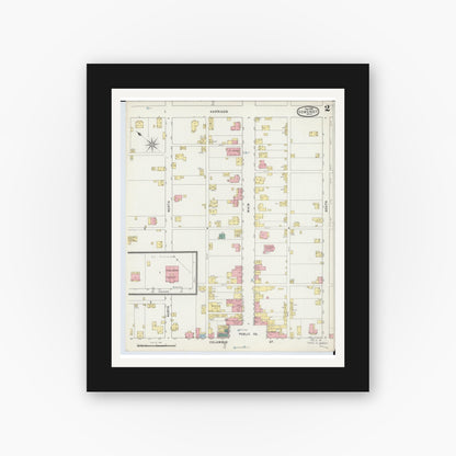 Old map wall art mockup — black gallery frame with white mat — Sanborn Fire Insurance Map from Somerset, Perry County, Ohio (1895), Sheet #0002