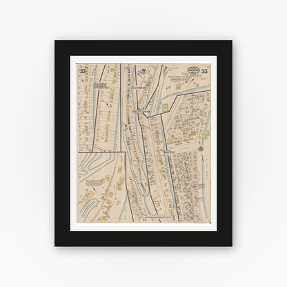 Old map wall art mockup — black gallery frame with white mat — Sanborn Fire Insurance Map from Monroe, Monroe County, Michigan (1922), Sheet #0035
