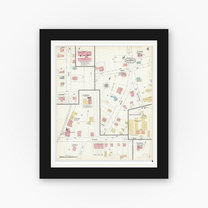 Old map wall art mockup — black gallery frame with white mat — Sanborn Fire Insurance Map from Sellersville, Bucks County, Pennsylvania (1908), Sheet #0004