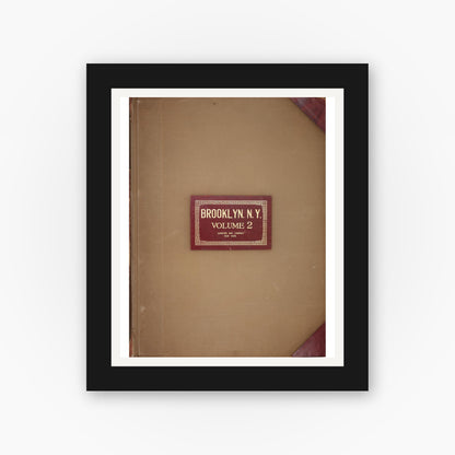 Old map wall art mockup — black gallery frame with white mat — Sanborn Fire Insurance Map from Brooklyn, Kings County, New York (1950), Sheet #0001