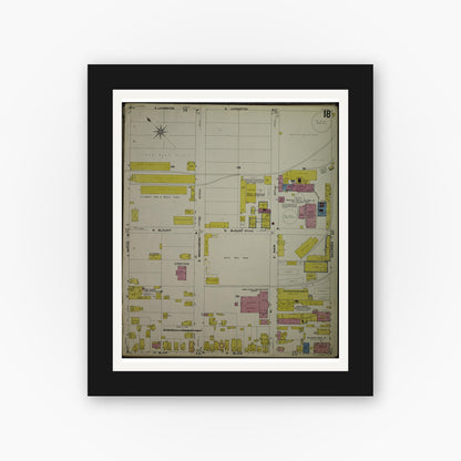 Old map wall art mockup — black gallery frame with white mat — Sanborn Fire Insurance Map from Madison, Dane County, Wisconsin (1908), Sheet #0018