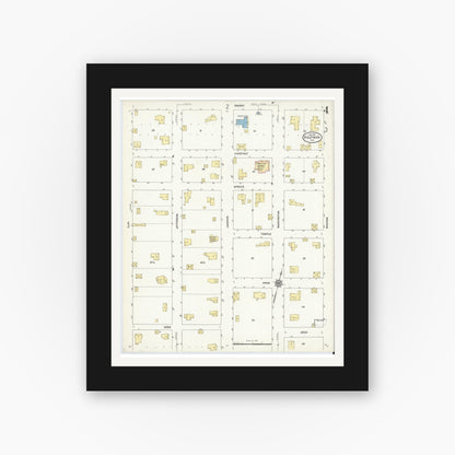 Old map wall art mockup — black gallery frame with white mat — Sanborn Fire Insurance Map from Kaufman, Kaufman County, Texas (1912), Sheet #0004