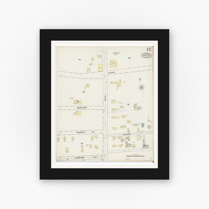 Old map wall art mockup — black gallery frame with white mat — Sanborn Fire Insurance Map from Natick, Middlesex County, Massachusetts (1888), Sheet #0011