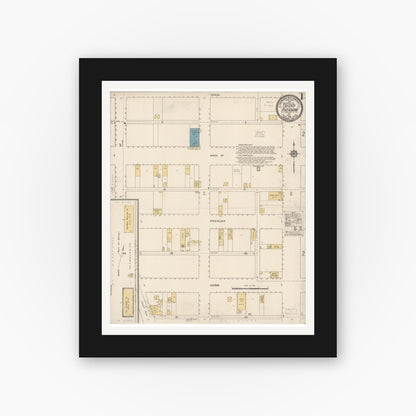 Old map wall art mockup — black gallery frame with white mat — Sanborn Fire Insurance Map from Riverbank, Stanislaus County, California (1914) - Complete Map Set