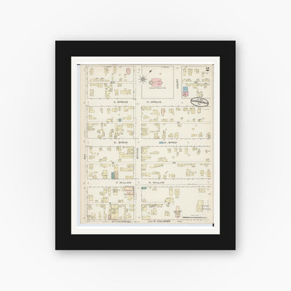Old map wall art mockup — black gallery frame with white mat — Sanborn Fire Insurance Map from Chippewa Falls, Chippewa County, Wisconsin (1886), Sheet #0002