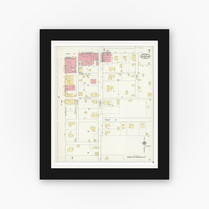 Old map wall art mockup — black gallery frame with white mat — Sanborn Fire Insurance Map from Henderson, Rusk County, Texas (1912), Sheet #0007