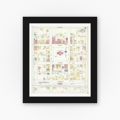 Old map wall art mockup — black gallery frame with white mat — Sanborn Fire Insurance Map from Carlyle, Clinton County, Illinois (1909), Sheet #0002