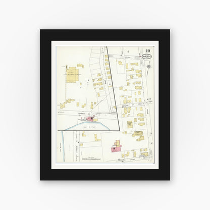 Old map wall art mockup — black gallery frame with white mat — Sanborn Fire Insurance Map from Marlborough, Middlesex County, Massachusetts (1912), Sheet #0010