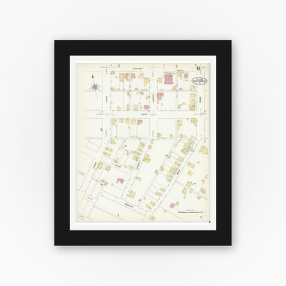 Old map wall art mockup — black gallery frame with white mat — Sanborn Fire Insurance Map from California, Washington County, Pennsylvania (1907), Sheet #0008